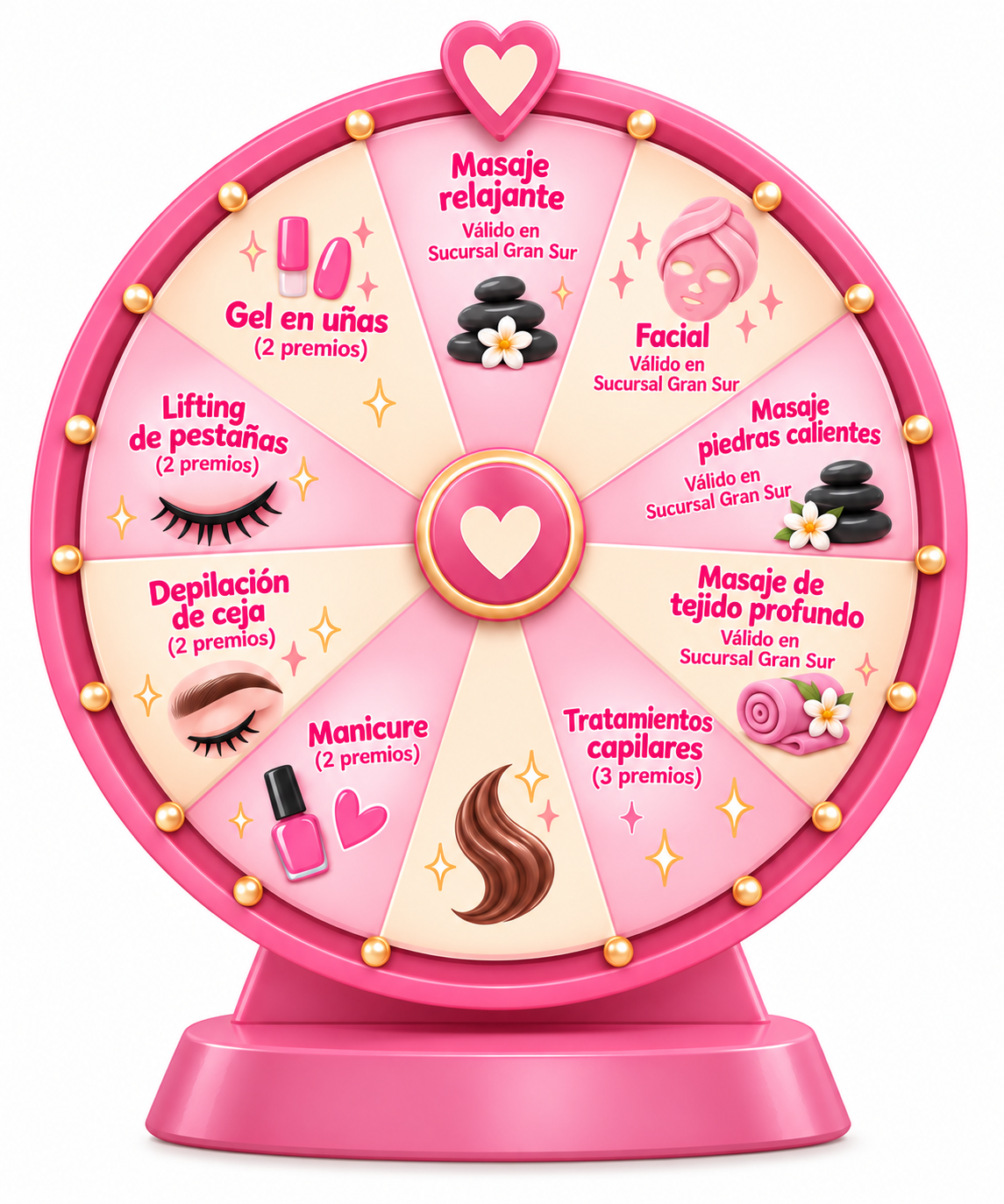 Ruleta de premios Bicha Studios con nueve servicios de belleza